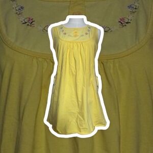 Y2K Vintage Yellow Floral Embroidered Babydoll Boho Cottagecore Mini Dress Women